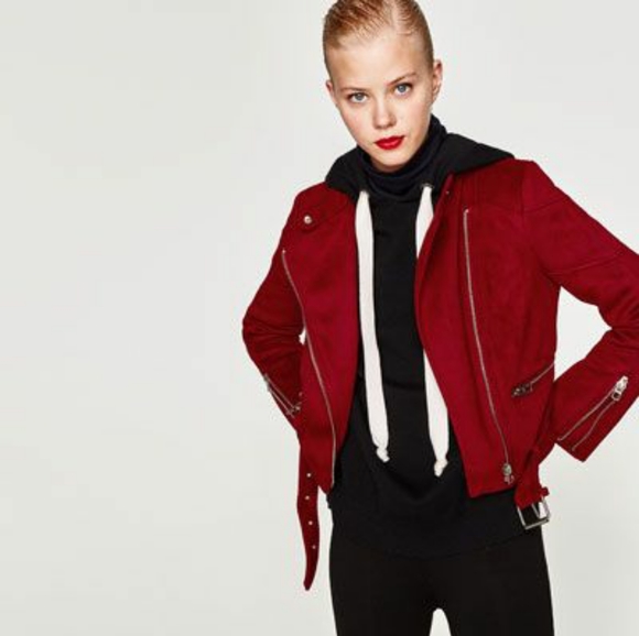 Zara Suede Leather Moto Biker Jacket w Belt - Picture 2 of 14